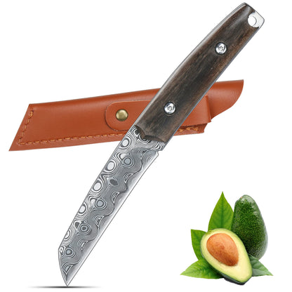 WILDMOK Paring knives Stainless Steel 3.2 Inch Utility Knife Full Tang Fruit Vegetable Cutting Carving Kitchen Knife with Leather Case (A)