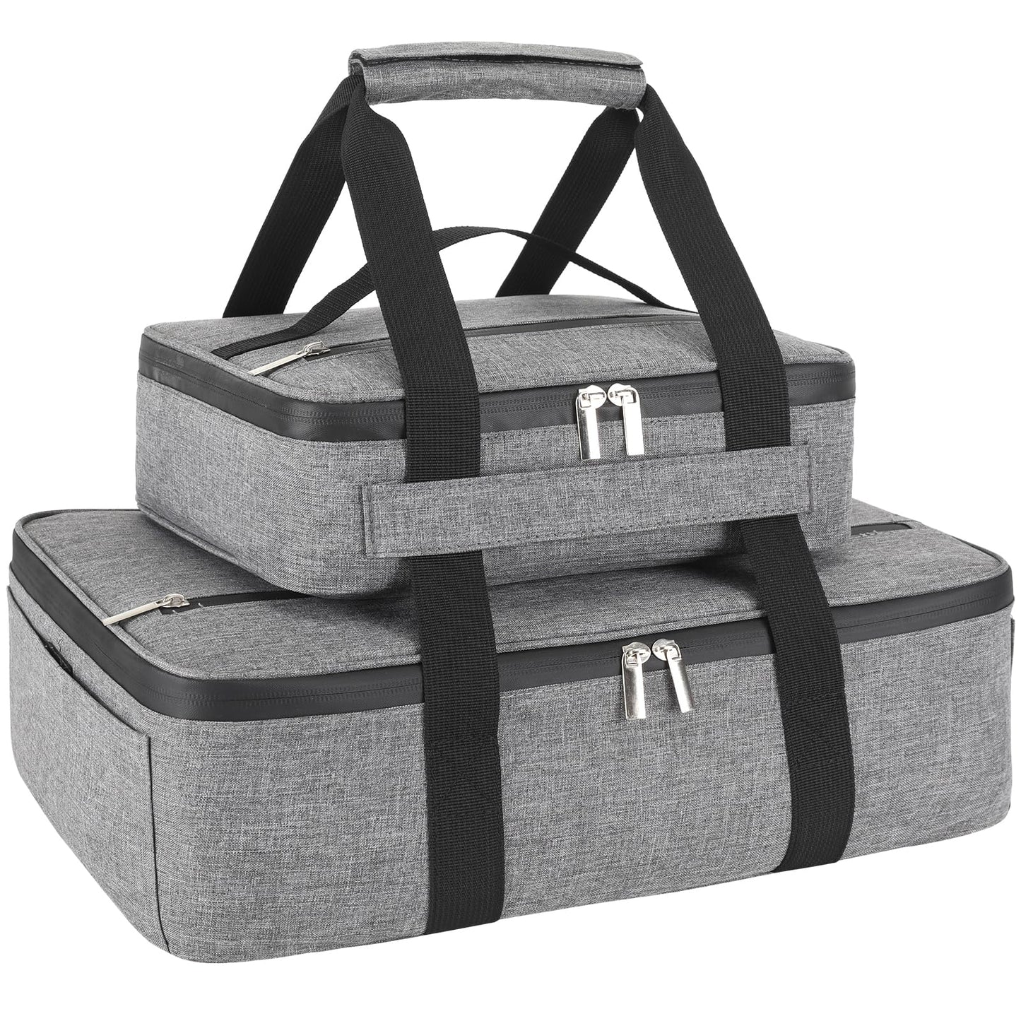 Wakaye Insulated Casserole Carrier for Hot or Cold Food, Fits 8"-15" Baking Dish，Thermal Food Carrier Bag, Lasagna Lugger Tote for Potluck Parties/Picnic/Cookouts/Lunch, Grey，2 Pack