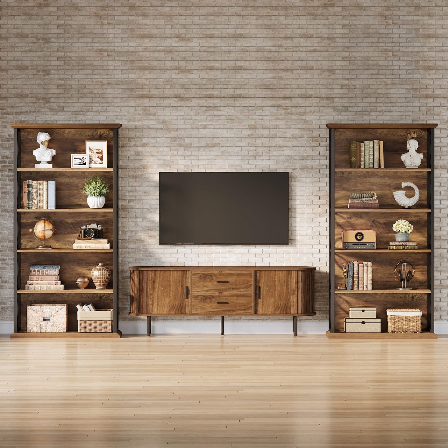 Tribesigns 6-Tier Tall Bookshelf Set of 2, 71" Industrial Bookcase with Metal Frame, Freestanding Open Storage Shelves for Home Office, Living Room, Bedroom