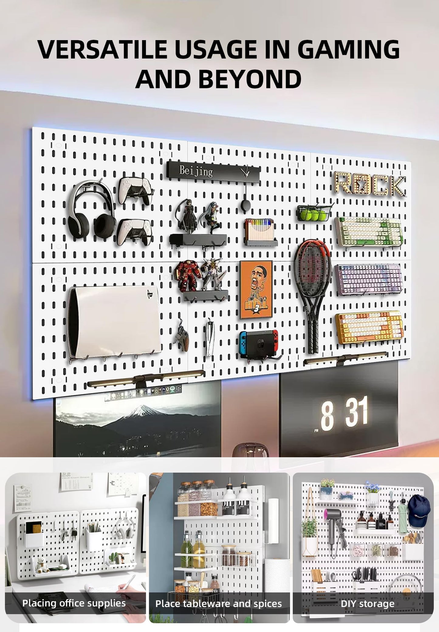EVDBOBO Wall Organizer Peg Board - Elevate And Declutter Your Gaming And Office - Create A Perfectly Structured Space(White)