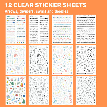 Ultimate Design Elements Planner Stickers Set - Value Pack of 24 Sheets - Clear Stickers, Banners, Arrows, Mandala Coloring - Cute Supplies and Accessories for Bullet Dotted Journals or Scrapbooking