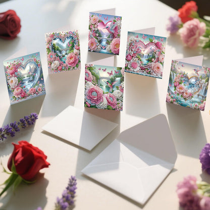 6 Pack Diamond Art Greeting Cards with Envelopes, Flowers and Hummingbirds DIY 5D Diamond Painting Card Kit, Handmade Rhinestone Postcards for Birthday & Valentine’s Day Wishes (30x15cm)