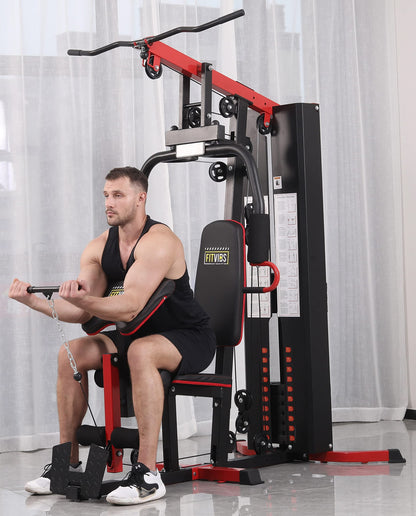 Fitvids Multifunctional Home Gym System Workout Station with Leg Extension and Preacher Curl, 122.5LB Weight Stack, M750, Multiple Pacakges