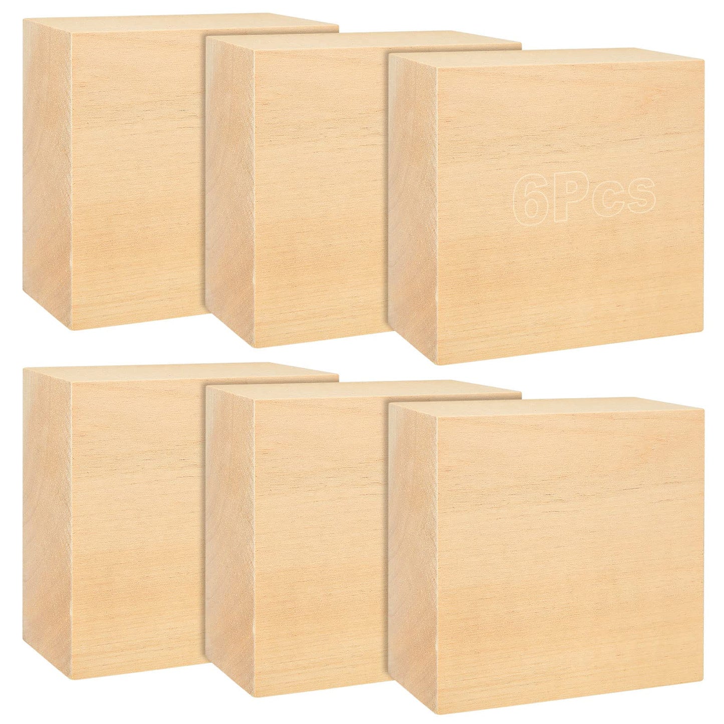 ACXFOND 6PCS 4x4x2 inch Basswood Carving Blocks, Unfinished Wood Blocks for Crafts, Unfinished MDF Wood Squares Wooden Blocks for Arts and Crafts