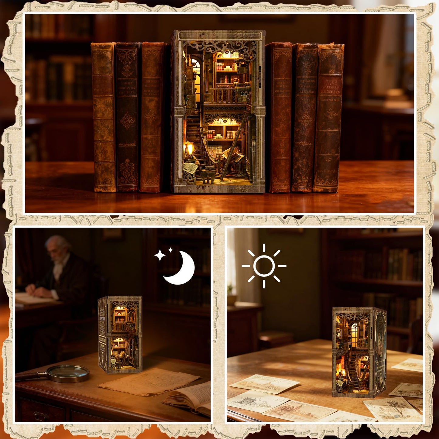 Book Nook Kit - DIY Miniature House Kit for Adults and Teens, 3D Wooden Puzzle Book Nook Craft Bookshelf Decor, Gifts for Birthday Father's Day, Ancient Books Collection Room