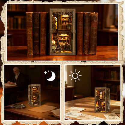 Book Nook Kit - DIY Miniature House Kit for Adults and Teens, 3D Wooden Puzzle Book Nook Craft Bookshelf Decor, Gifts for Birthday Father's Day, Ancient Books Collection Room