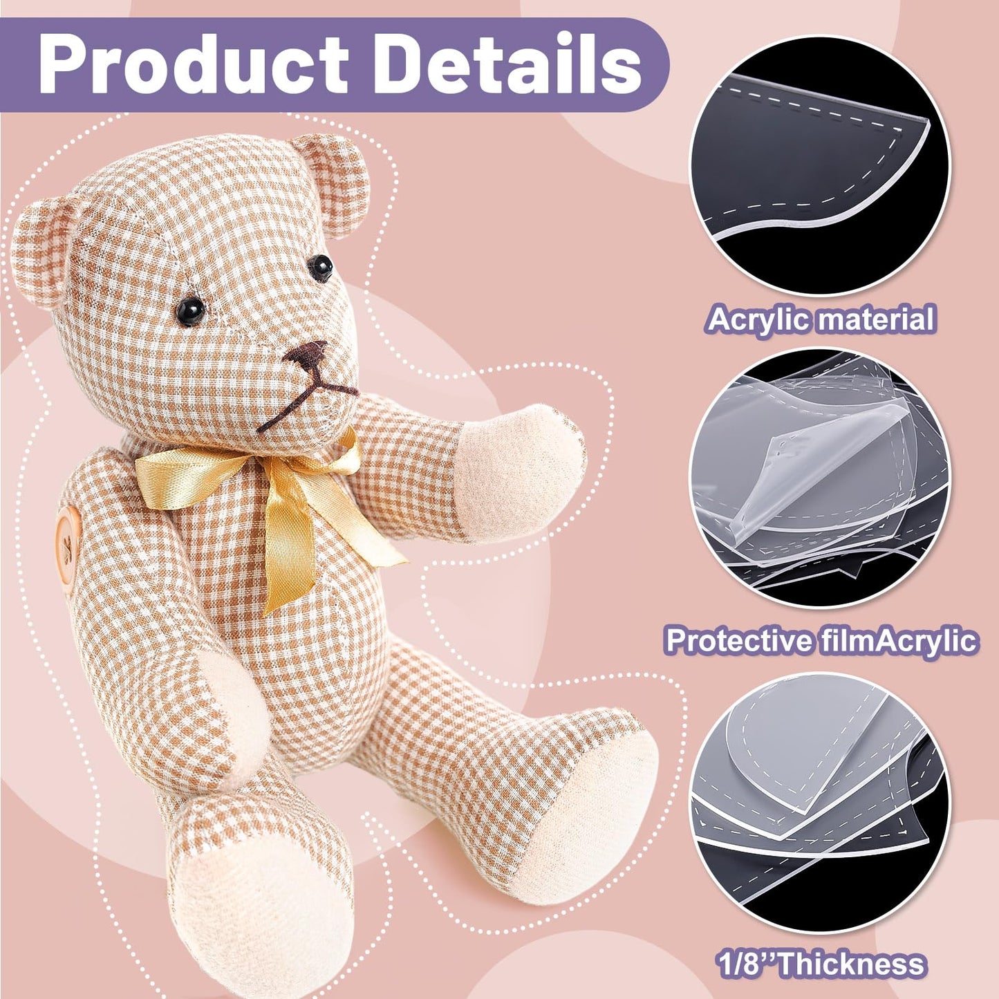 15 Inch Memory Bear Template Ruler Sewing Tools Set Acrylic Quilting Template Cutting Detailed Instructions Sewing Patterns Art Craft for Woman Beginners Home
