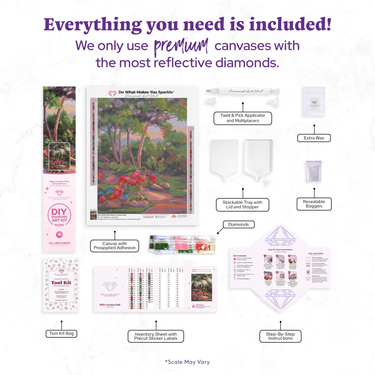 DIAMOND ART CLUB Bibler Garden Path Diamond Painting Kit, Fun DIY Crafts for Adults, Round Diamond Art Canvas, 13" x 17" (33 cm x 42.7 cm)
