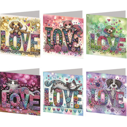 Sulunmo 6pcs DIY Diamond Art Cards Kits for Adults, 5D Diamond Greeting Cards Kits Art Birthday Cards Birthday Gifts for Families, Friends, Partners (Love (With Envelope))