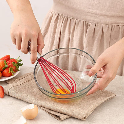 NileHome Commercial Stainless Steel Whisk Set, 3 Pack Small Whisks (8" 10" 12") with Silicone Non-Stick Coating (Red)
