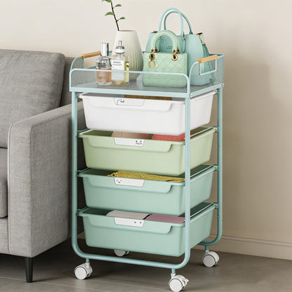 SYKIARIOL 4-Drawer Rolling Storage Cart with Mesh Top, Utility Craft Organizer Cart on Wheels with DIY Labels, Rolling Drawer Cart for Home Office Classroom Bedroom, Green
