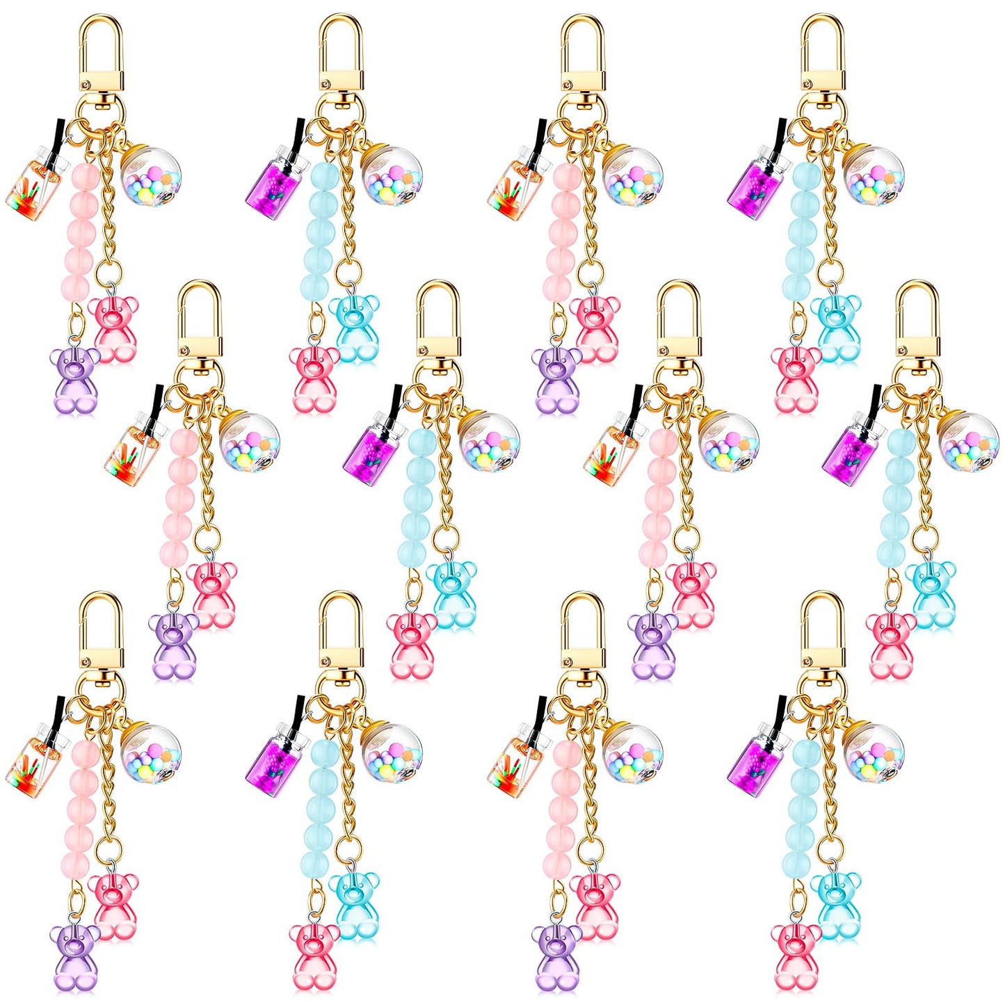 Ecally 12 Cute Resin Bear Keychain Macaron Bear Keychains Candy Pendant Jewelry Gift Bag Key Ring Accessories for Girl Women (Blue Pink,Purple Pink)