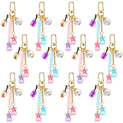 Ecally 12 Cute Resin Bear Keychain Macaron Bear Keychains Candy Pendant Jewelry Gift Bag Key Ring Accessories for Girl Women (Blue Pink,Purple Pink)
