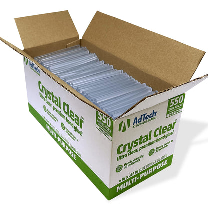 Adtech Hot Glue Sticks, White & Clear, 85 Full Size (10" x 0.44") & 550 Mini Size (4" x 0.28"), Crystal Clear, Multi-Temp, Versatile Material Bonding, Craft, Art, School, Repair, Woodworking