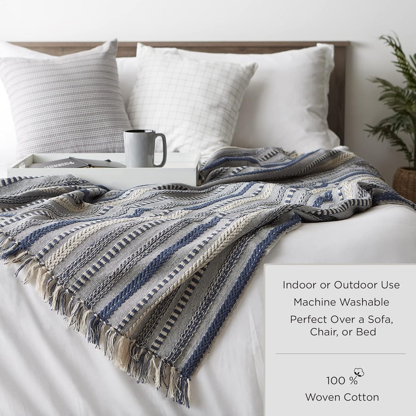 DII Buffalo Check Collection Rustic Farmhouse Throw Blanket, 50x60, Black/White