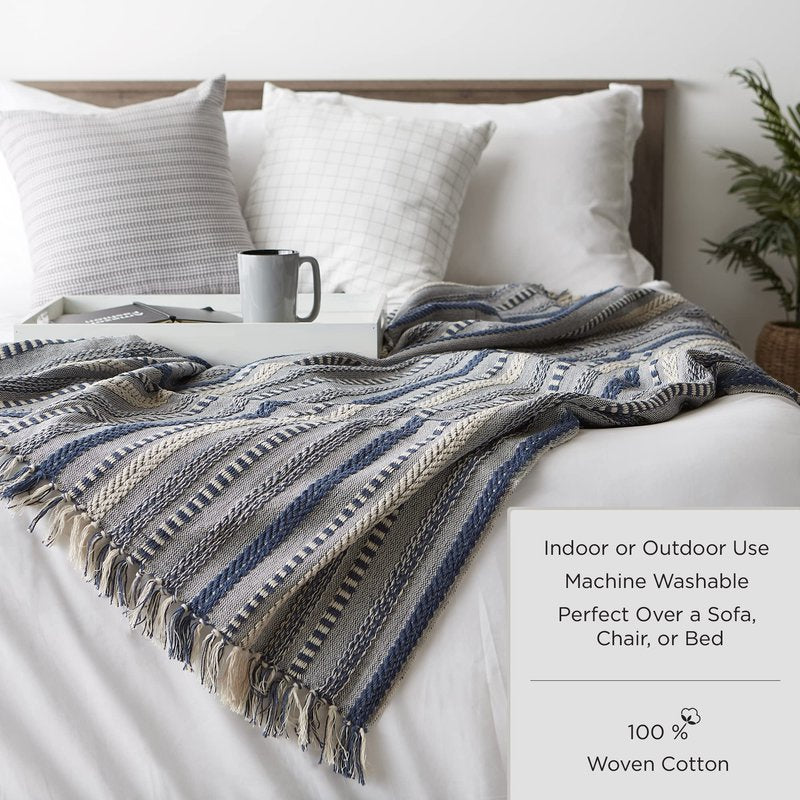 DII Diamond Throw Collection Fringed Woven Cotton Blanket, 50x60, Olive Green