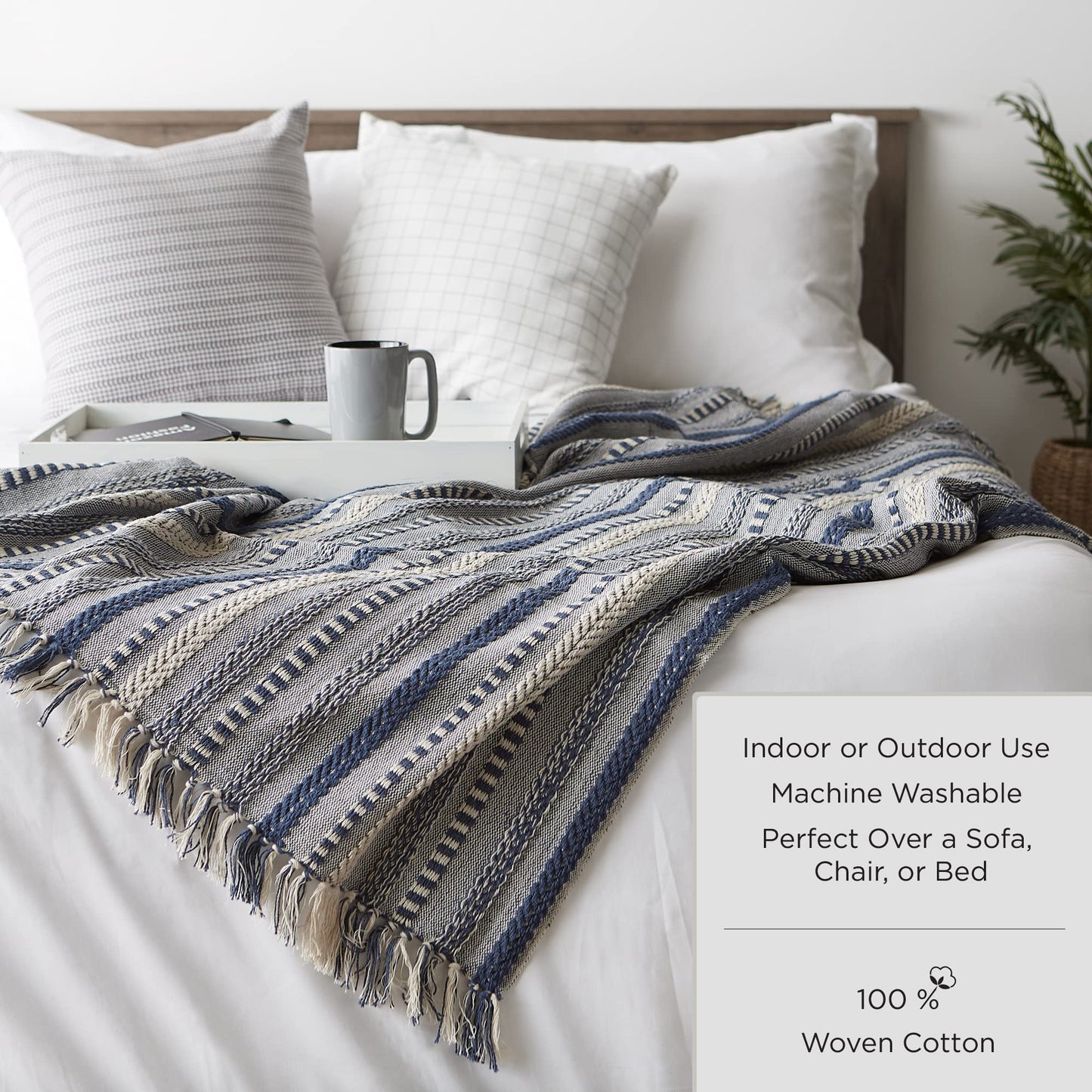 DII Buffalo Check Collection Rustic Farmhouse Throw Blanket with Tassles, 50x60, Red/White