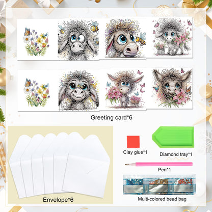 6 Pcs 30x15cm 5D Diamond Painting Greeting Cards Kits, Handmade Festival Greeting Cards with Envelopes DIY Diamond Art Crafts Birthday Cards Sparkling Designs for Birthdays Christmas Holiday (Donkey)