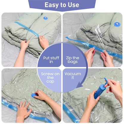 10 Pack Jumbo Vacuum Storage Bags with Hand Pump, 80% Storage Space Saving, Sturdy Leak-Free Space Saver Vacuum Seal Bags for Clothing, Vacuum Compression Bags for Travel Lugggage Blankets Comforters