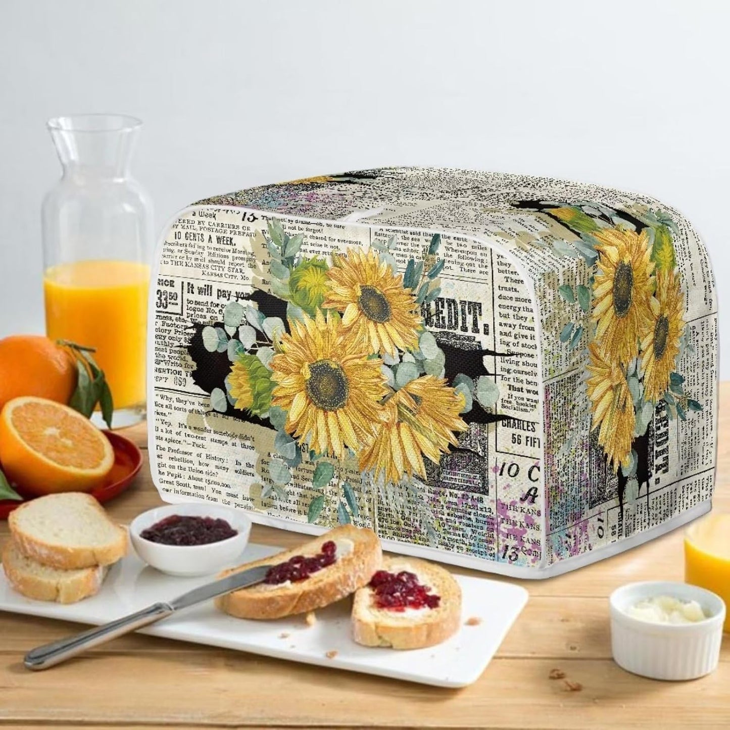 Retro Sunflower Newspaper Toaster Cover, Dust Cover for 2 Slice Kitchen Appliances