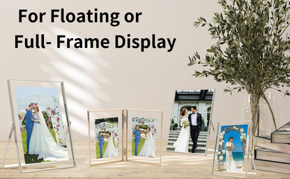 Classura Gold 8x10'' Floating Picture Frame Set of 2,For Photo Sizes (5x7'',6x8'',7x9''),Beautiful Metal Beaded Edge Frames Adjustable Tabletop/Shelf Photo Frame,Classy Gift Choice for Wedding