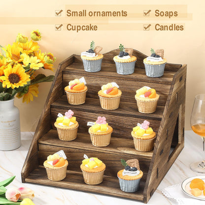 Yousoontic 4 Tier Wooden Soap Display Stand for Craft Shows Farmers Market Craft Fair Display Rack Portable Riser for Vendor Candle Cupcakes Jewelry Tumblers