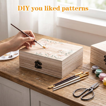 8 Pack Unfinished Wooden Boxes for Crafts, 6 x 4 x 2 Inch Small Wood Box with Hinged Lid, Small Keepsake Box Treasure Chest Wooden Jewelry Box for Jewelry DIY Crafts Storage