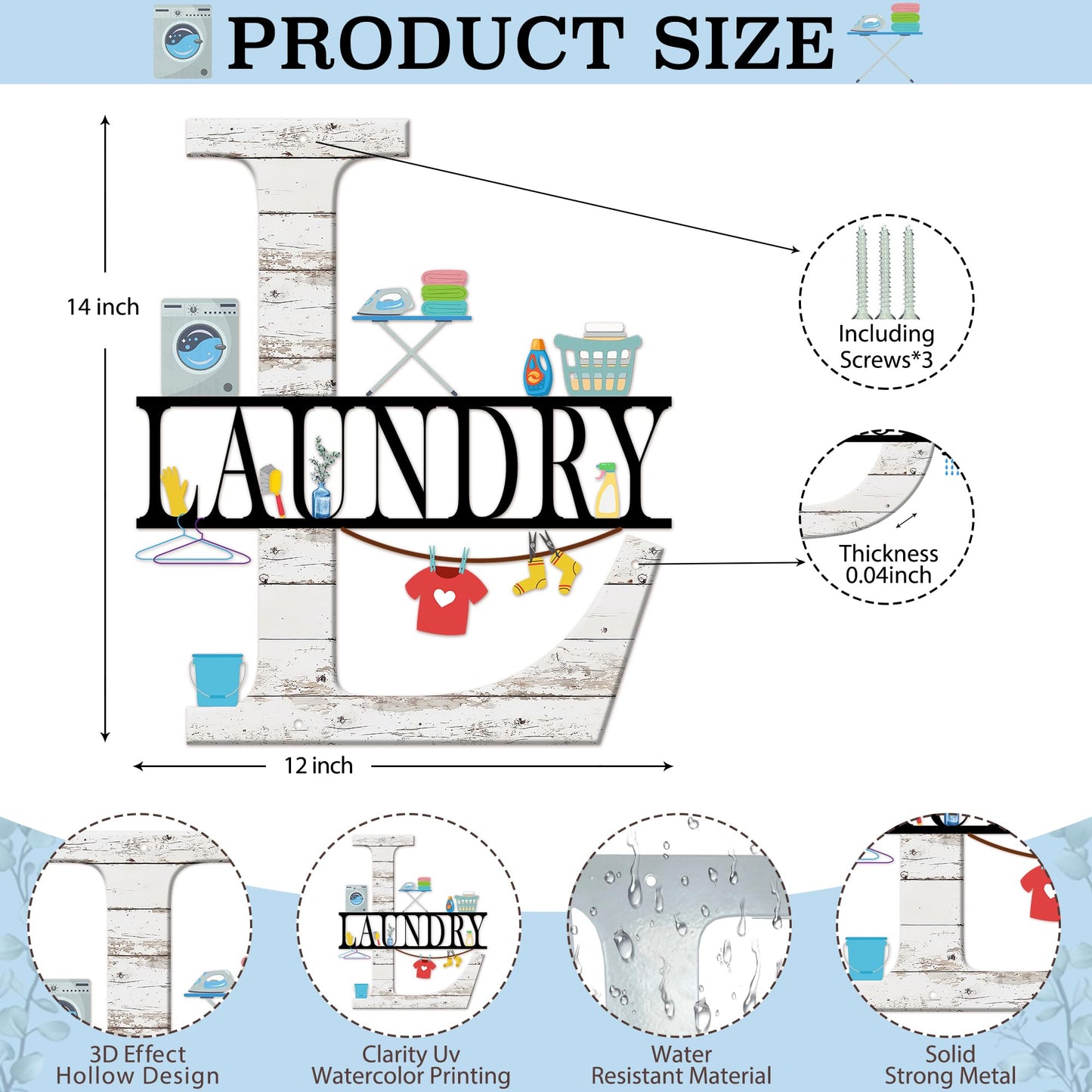 Laundry Room Bathroom Decor Sign for Wall-Metal Laundry Accessories Signs Artwork for Modern Home,Farmhouse,Halloween,Living Room,Bathroom-12 X 14" Funny Laundry-Room Wall Art Hanging Decoration(Wood Grain,Black) (Wood Grain-Black)
