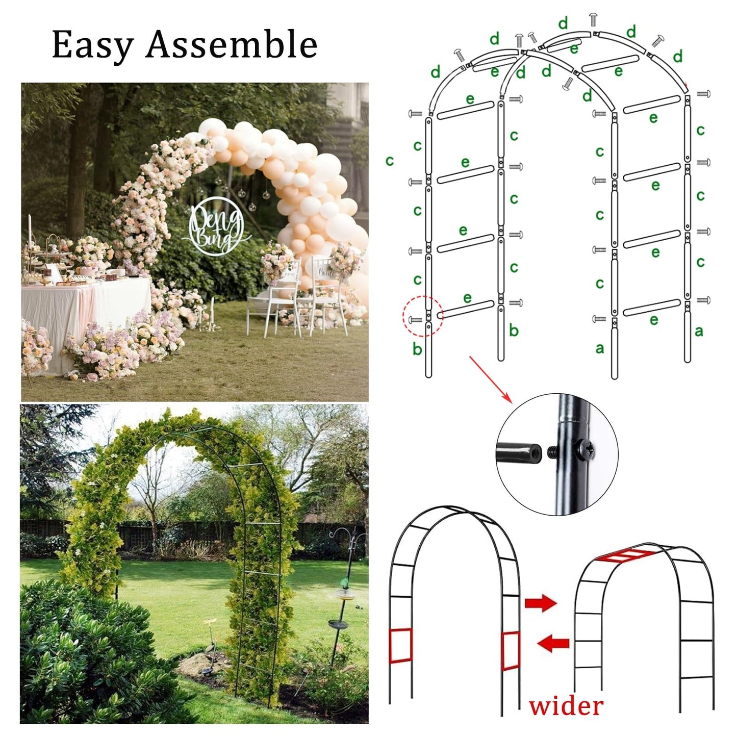 Metal Garden Arch Wedding Trellis for Climbing Plants Pergola Arbor for Roses & Various Flowers Bridal Party Backdrop Stand (Size: 140x240x40CM)