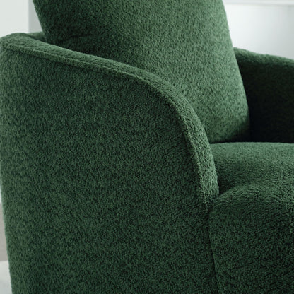 KEIKI 30" Boucle Round Accent Oversized Single Sofa Chair with High Resilience Cushion, Modern Style Upholstered Swivel Accent Barrel Chair, Lounge Armchair, Easy Assembly, for Living Room, Green