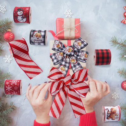 Rinoly Christmas Ribbon Wired 2.5 Inch, 6 Roll 30 Yards - Snowflake/Santa/Glitter Stripe/Buffalo Plaid Christmas Ribbon for Wreaths, Bows, Tree, DIY Crafts