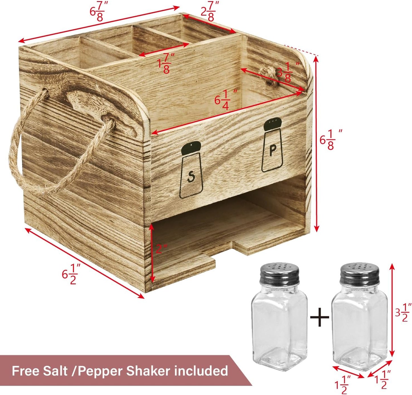 Ikee Design 2 Piece Wooden Utensil Caddy Set - Includes Free Salt Pepper Shaker, Oak Color Silverware Holder for Kitchen