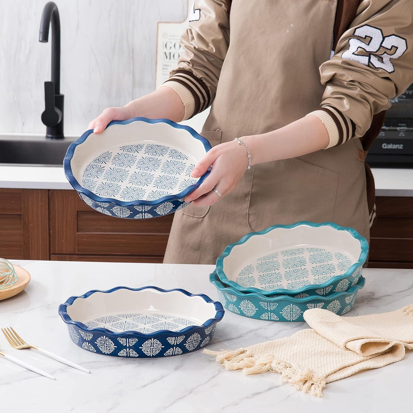 Wisenvoy Ceramic Pie Pan, Pie Dish, Pie Plate, Molde de cerámica para tartas