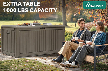 YITAHOME 320 Gallon Double-Wall Deck Box with Divider & Side Handles, Outdoor Large Storage for Patio Furniture Cushions, Garden Pool Accessories, Water Resistant & Lockable