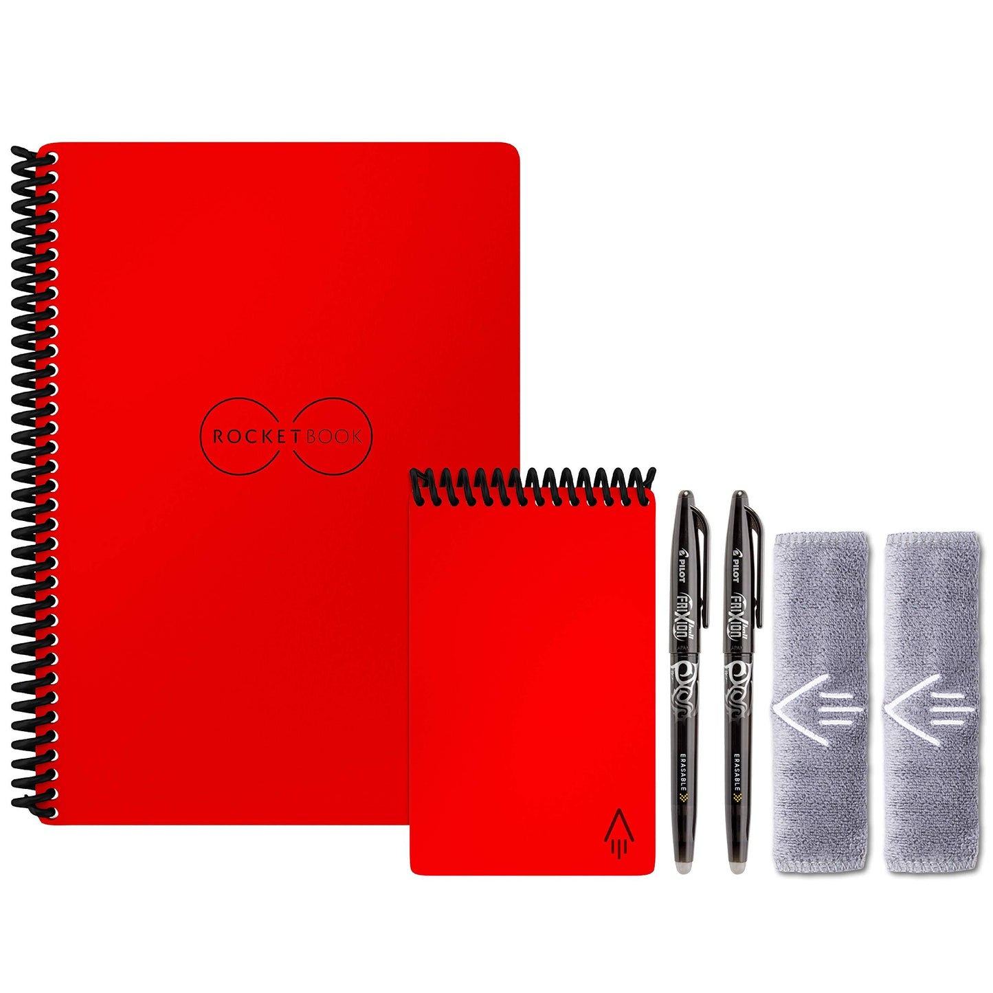 Rocketbook Smart Reusable Notebook Set - Dot-Grid Eco-Friendly Notebook with 2 Pilot Frixion Pens & 2 Microfiber Cloths Included - Atomic Red Covers, Executive (6" x 8.8”) & Mini Size (3.5" x 5.5") (EVR-EM-K-CBG)