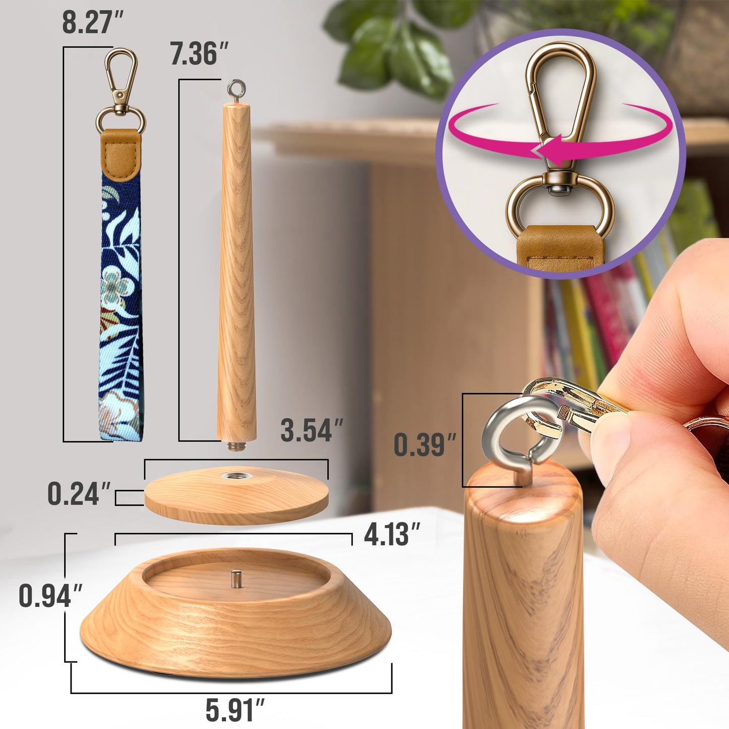 BARVA 2 in 1 Upgraded Table Chunky Yarn Holder 22 Lb & Mini Wristlet Spinner | Bracelet Spindle On the Go for Travel & Car | Wood Crochet Accessories | Compact Fiber Tools | Top Crafts Gifts for Women