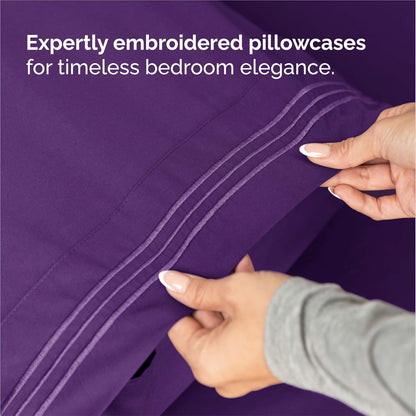 Split King Size 5-Piece Sheet Set - Comfy, Breathable & Cooling Hotel Luxury Bedding - Deep Pockets, Soft, Wrinkle-Free - Oeko-Tex Certified - Purple