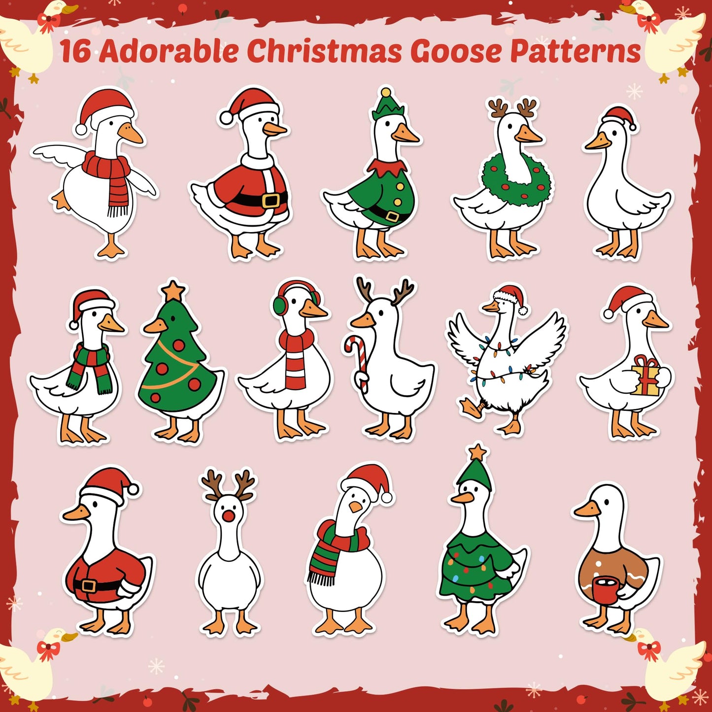 DSjuedui Christmas Goose Roll Stickers - 1000Pcs Silly Cartoon Xmas Tree Snowman Goose Vinyl Decals for Kids, Funny Animals Theme Stickers Gifts for Christmas Party Home Decor Laptops Guitars Luggage