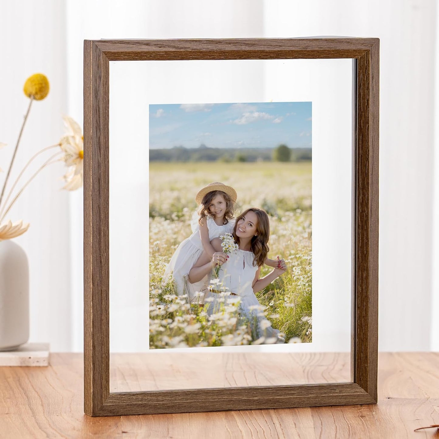 8x10 2x3 4x6 5x7 6x8 8''x10'' Axeman Floating Picture Frame - Solid Oak Wood Picture Frame, Double Tempered Glass Photo