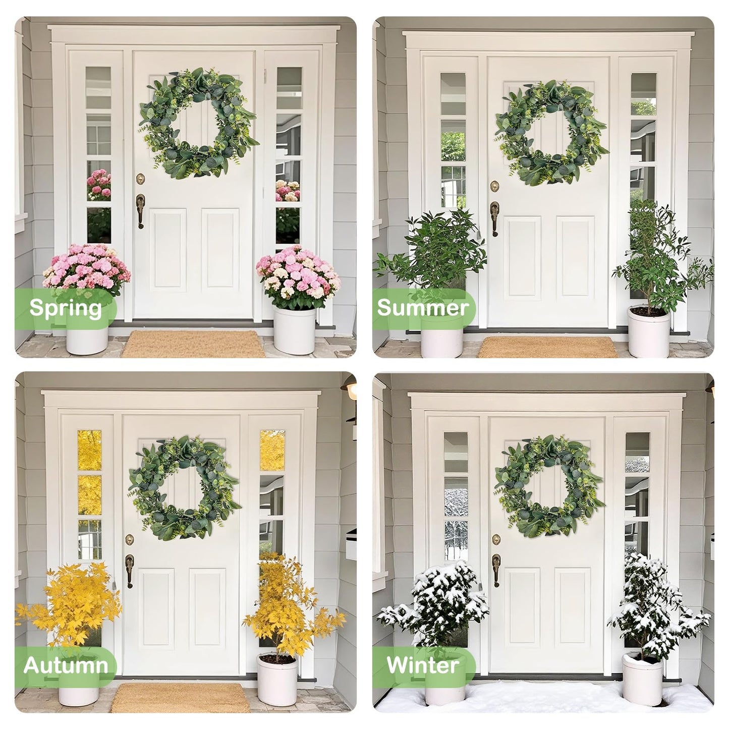 GOVIRAYE 24” Artificial Eucalyptus Wreath, Full & Lifelike Greenery Wreath with Frosted Tips, Door Decoration, All-Season Farmhouse Wedding Wall & Outdoor Decor