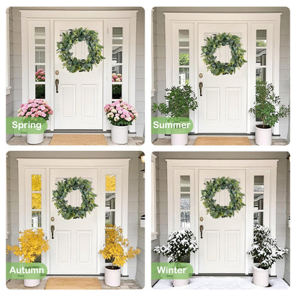 GOVIRAYE 24” Artificial Eucalyptus Wreath, Full & Lifelike Greenery Wreath with Frosted Tips, Door Decoration, All-Season Farmhouse Wedding Wall & Outdoor Decor
