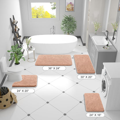 OLANLY Large Bathroom Rugs - Extra Soft Chenille Bath Mats with Rubber Backing | Quick Dry, Machine Washable, Peach 50x30