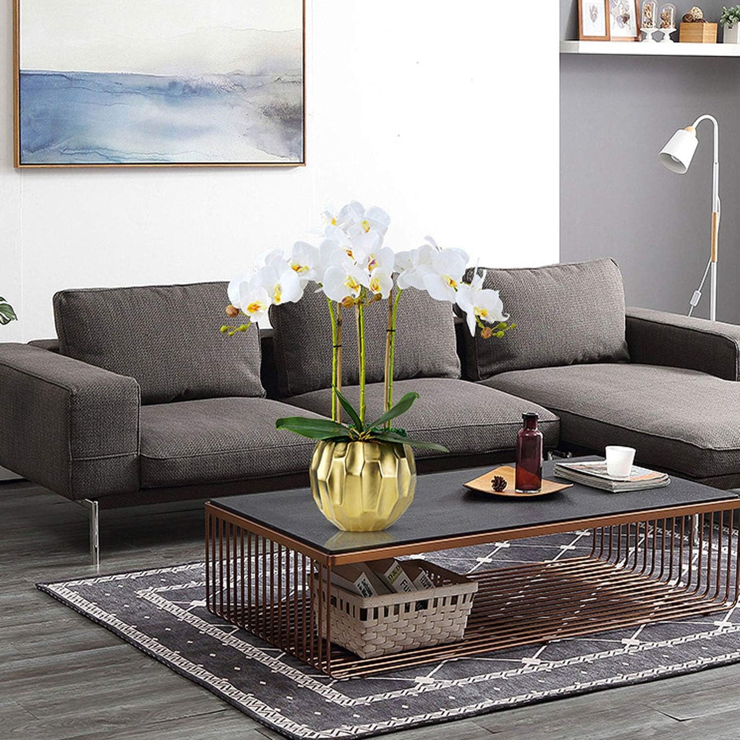 FagusHome 32" Artificial Phalaenopsis Flowers, 6 Pcs with 4 Bundles Leaves for Home Décor