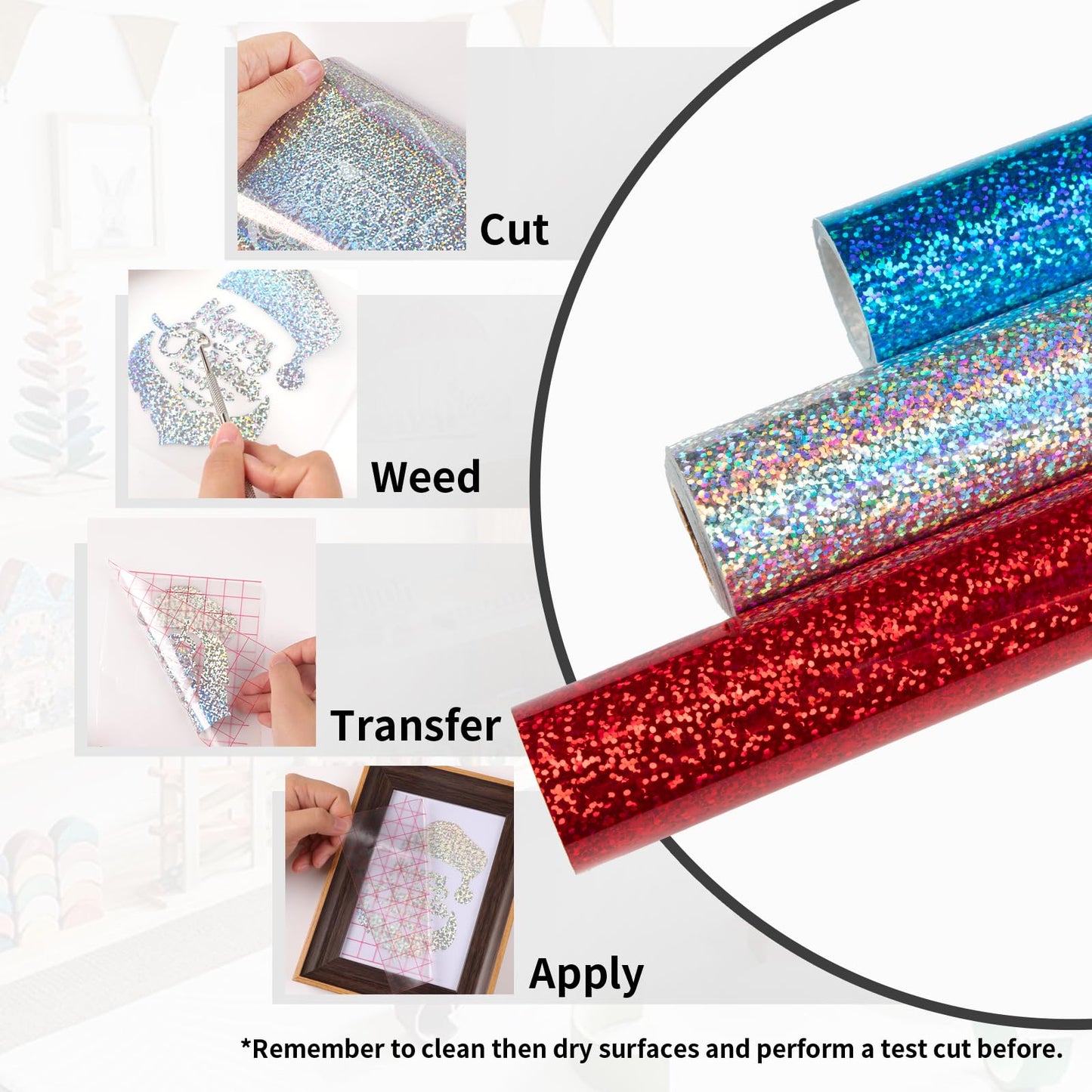 HTVRONT Holographic Glitter Permanent Vinyl, 12" x 10ft Sparkle Blue Permanent Adhesive Vinyl, Easy to Weed & Transfer Glitter Roll Compatible with Cricut Cutting Machine, Crafts, Silhouette, Decal