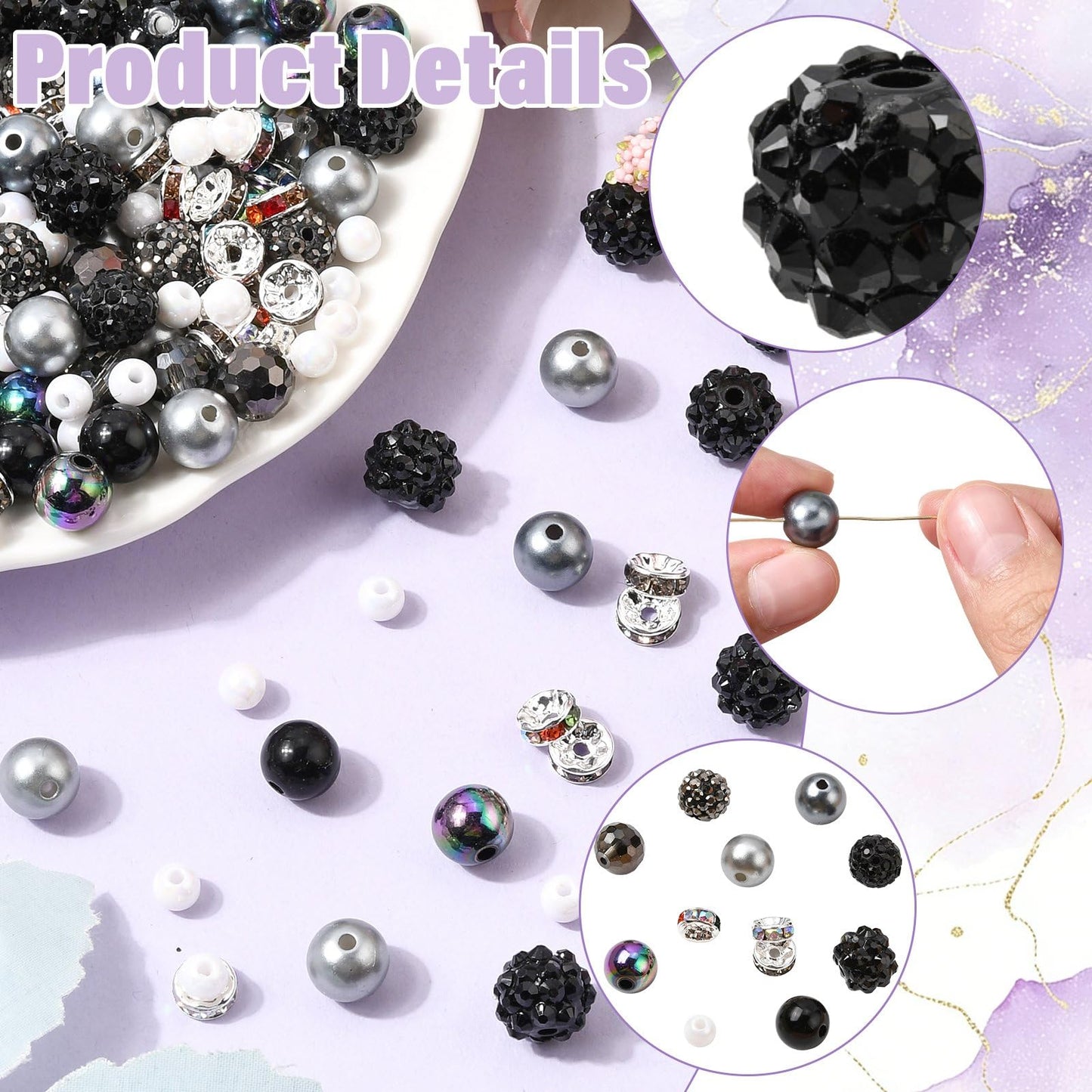 KitBeads 200 Pcs Black DIY Beads Findings Kits Brass Rhinestone Polymer Clay Bubble Rondelle Beads for DIY Craft Jewelry Making Bracelets Earring Keychains Pens Crafts