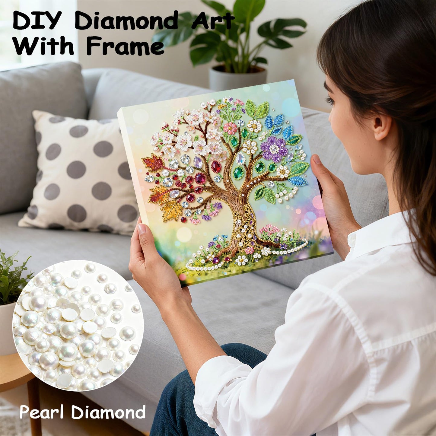 ILYUFO Diamond Art Kits for Adults, 5D Gemstone Tree DIY Diamond Art with Frame, Crafts for Home Wall Decor, Ideal Gifts for Art Lovers 10×10inch