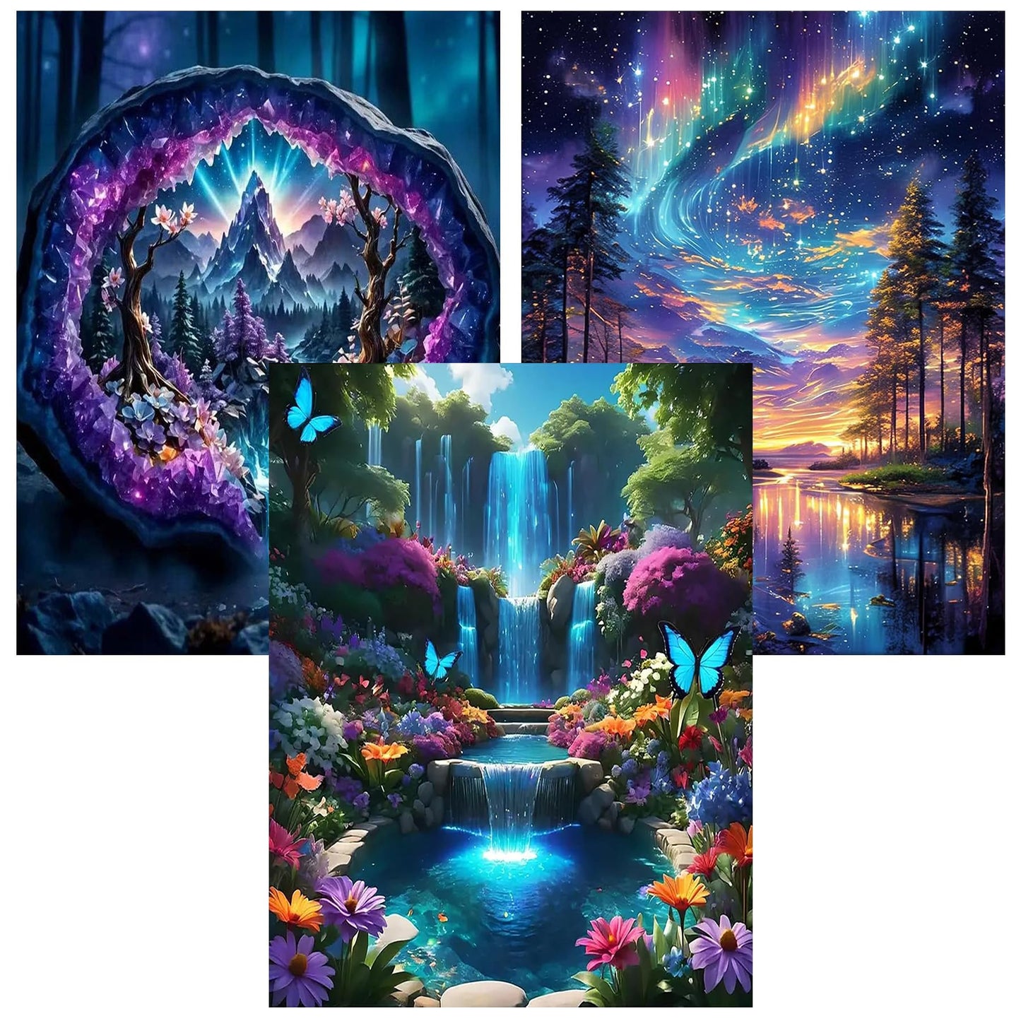 3 Pack Diamond Art Kits for Adults, Starry Sky Lake Diamond Painting Kits for Adults, 5D DIY Round Drill Gem Art Paint with Diamonds Dots Crafts Kits for Home Decor Gift 12x16inch (Landscapes)