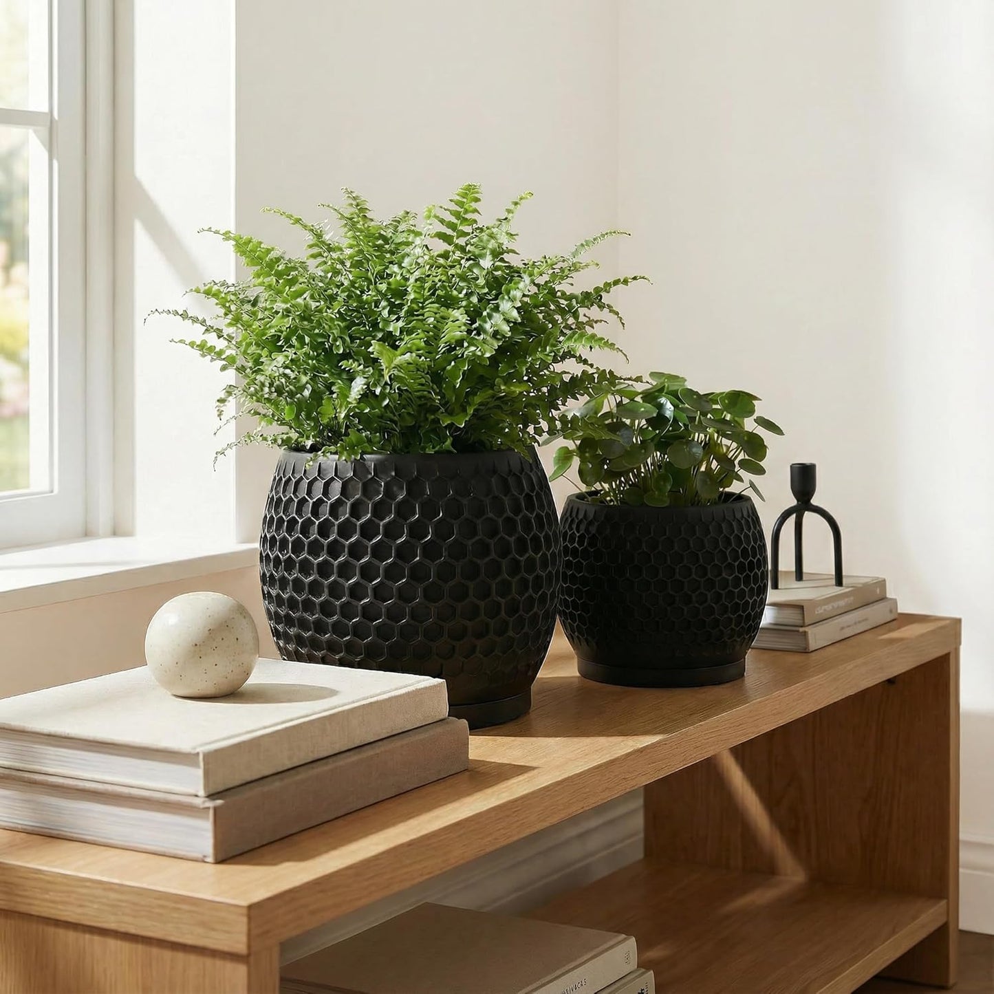 Fabix3D 3D 4.7/6 Inch Plant Pots, Modern Printed Honeycomb Planters for Indoor Plants, Matte Black Decorative Flower