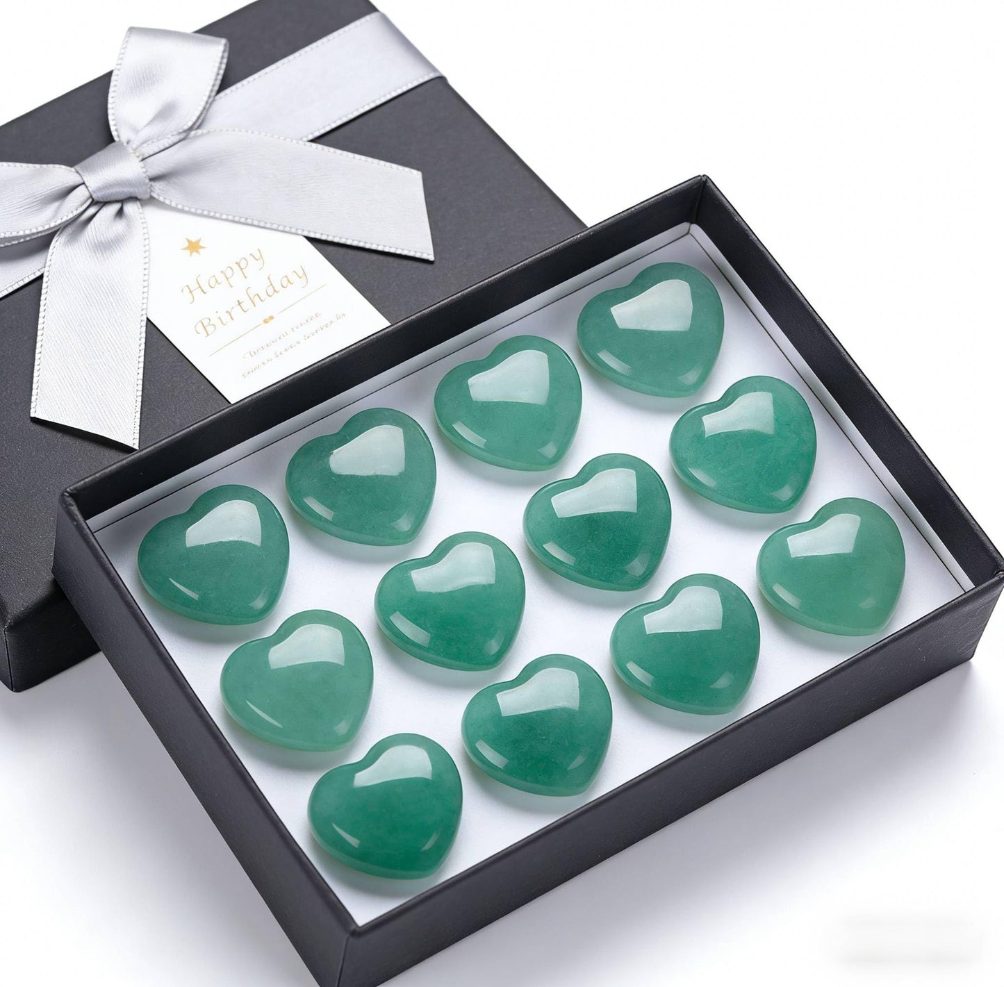30 PCS Heart Green Aventurine Crystals Natural Polished Green Aventurine Stone Heart Love Carved Healing Crystal Worry Stone