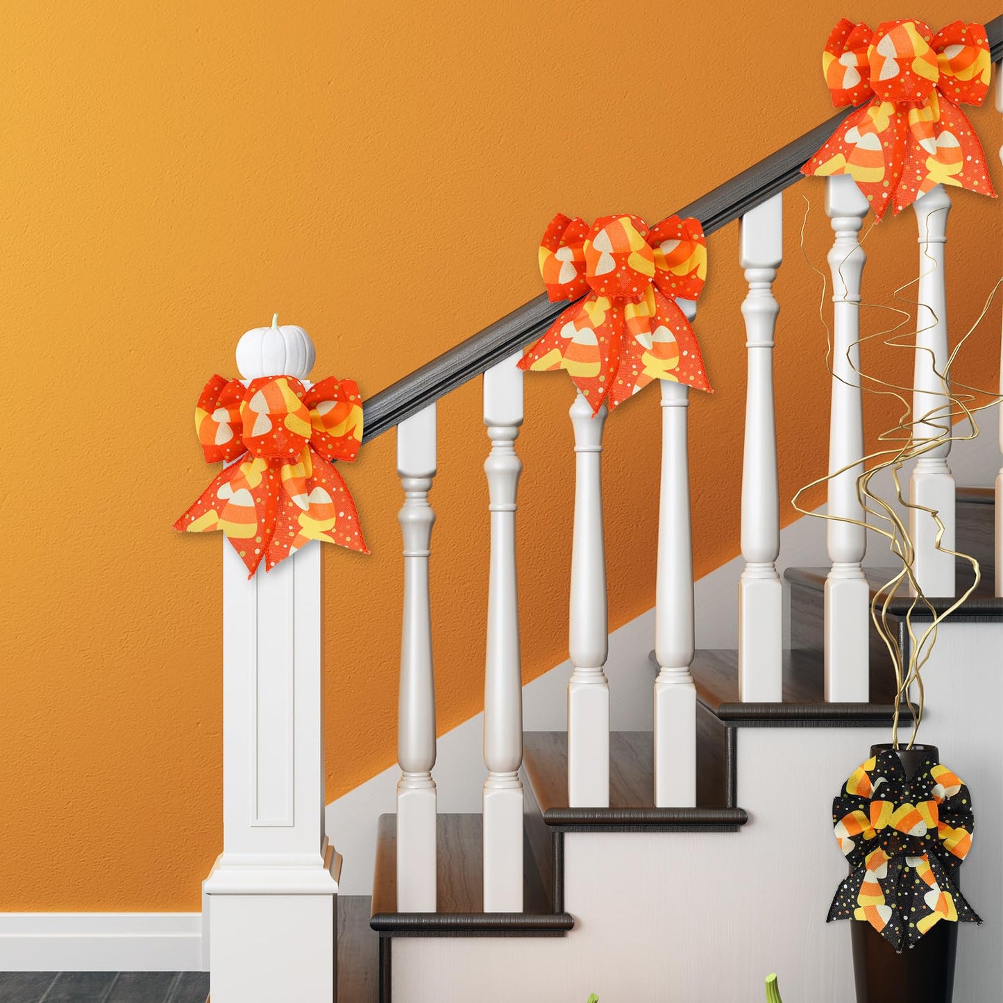 AnyDesign Halloween Wired Edge Ribbon 20 Yards Candy Corn Decorative Ribbon Orange Black Halloween Craft Fabric Ribbon for Holiday Wreath Bow Making DIY Gift Wrapping Supplies, 2 Roll